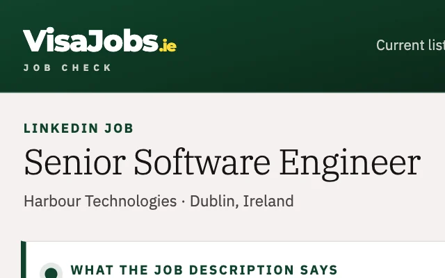 VisaJobs Job Check browser extension evaluating a live LinkedIn job